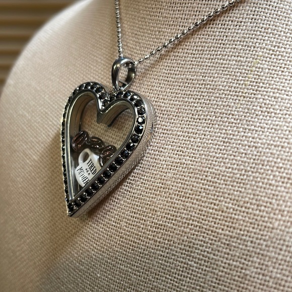 Origami Owl Hematite Heart hinge locket with chain and charms! - Picture 2 of 3
